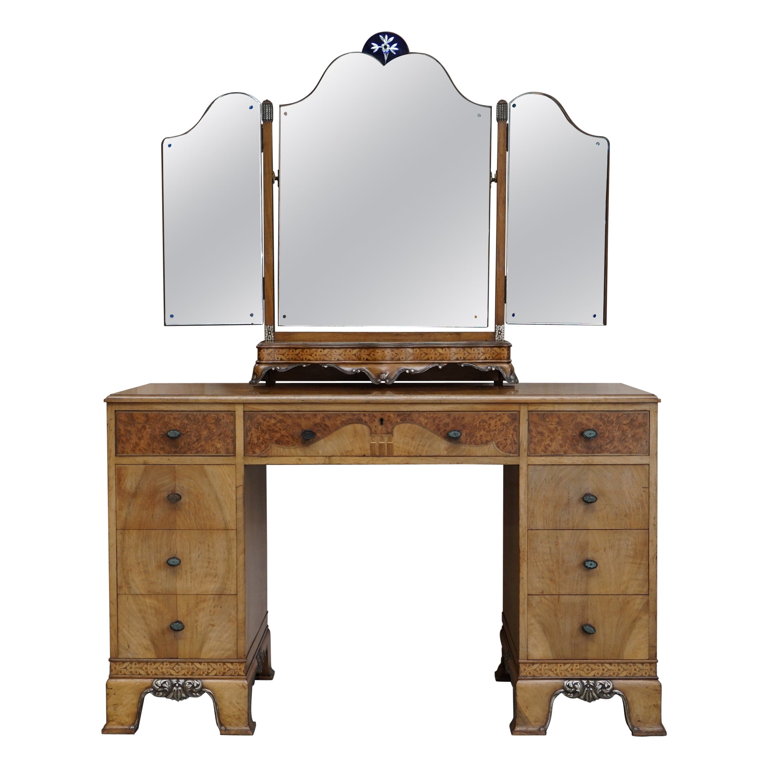 Finest Quality Waring & Gillow Burr Walnut Dressing Table Mirror Part of a Suite
