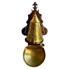 Used French Brass Lavabo Fountain Carved Oak Wall Mount Crest Catholic Mass