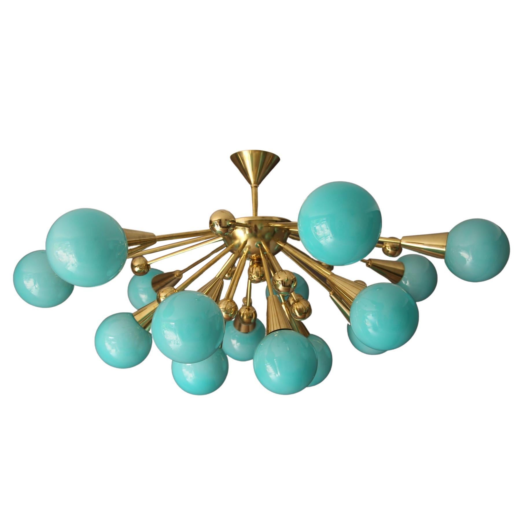Half Sputnik Turquoise Blue Murano Glass Globes Chandelier For Sale