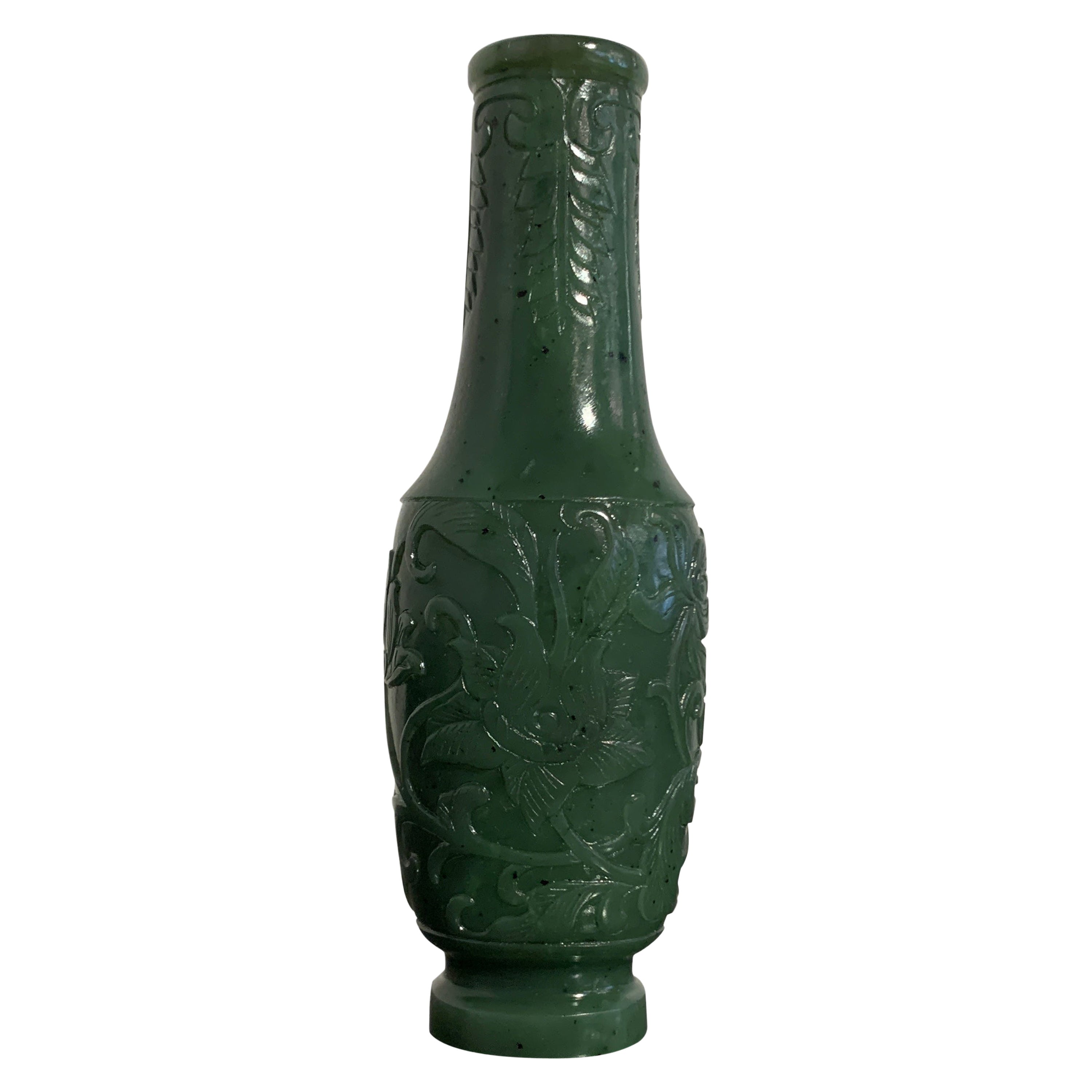 Chinese Spinach Green Jade Incense Tool Vase, Qing Dynasty, 18th/19th Century For Sale