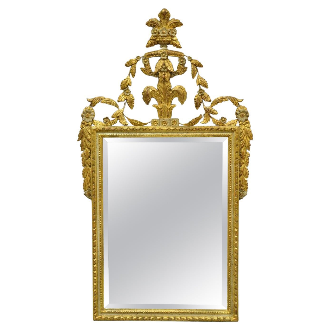 Vintage Italian Gold Giltwood Carved Wood Leafy Scrollwork Console Wall Mirror For Sale