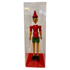 Antique Italian Wood Pinocchio Toy in Custom Lucite Display Box