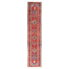 Antique Persian Long Persian Serapi Runner in Wool with Medallion Design