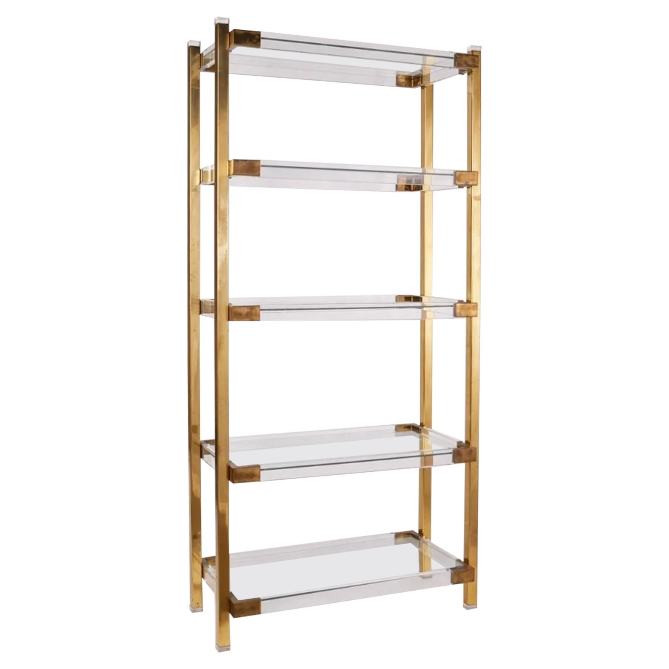 Lucite & Brass Etagere with Five Shelves by Charles Hollis Jones For Sale