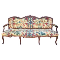 18th Century French Louis XV Carved Canapé with Needlepoint Tapestry