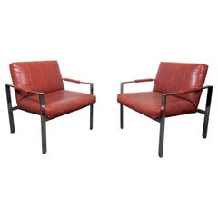 Vintage Pair of Mid-Century Modern Armchairs in Chrome and Leather