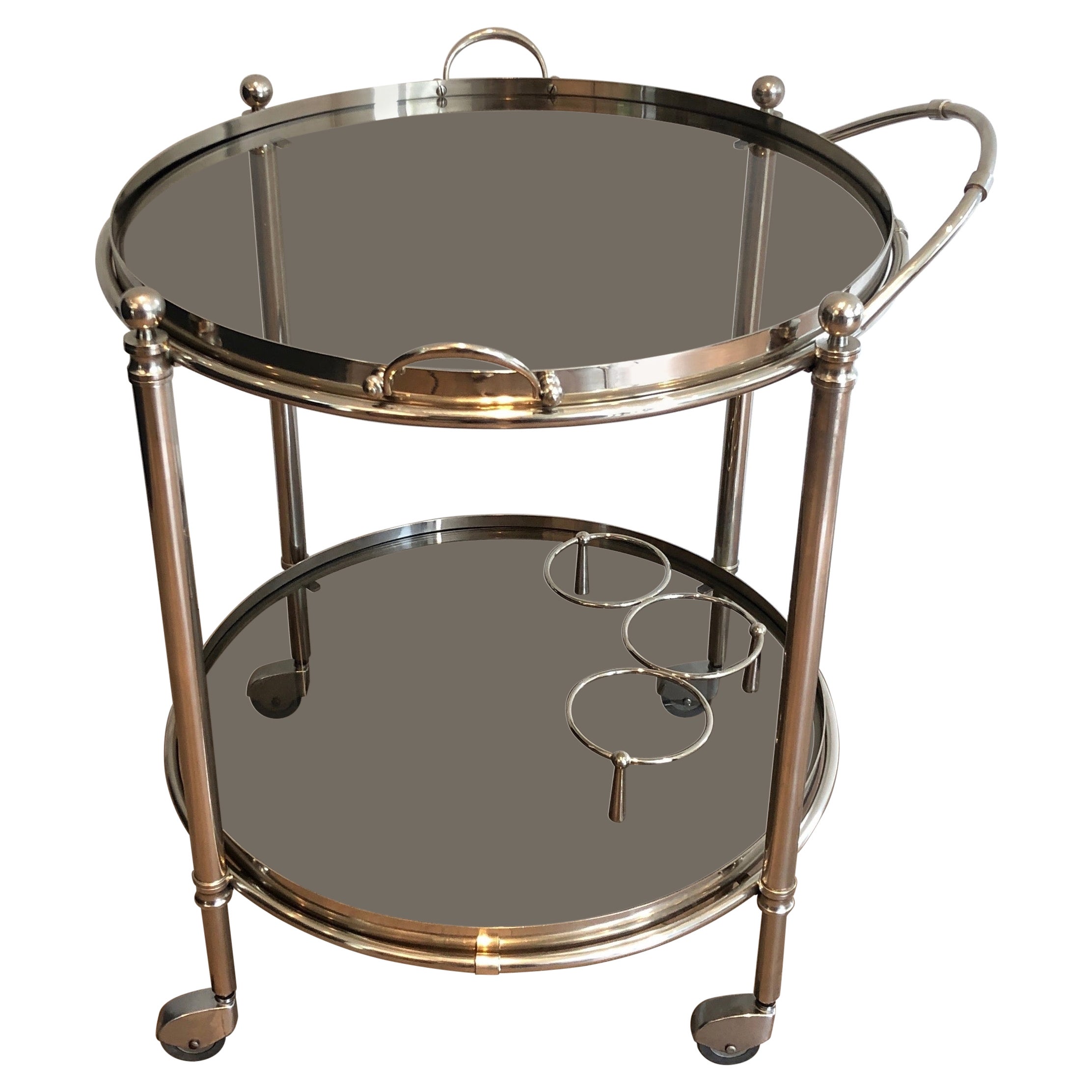 Round Silver Plated Metal Drinks Trolley