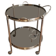 Vintage Round Silver Plated Metal Drinks Trolley