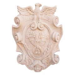 Carved Italian Stemma Plaque with Cornucopias, Eagle, and Winged Angel