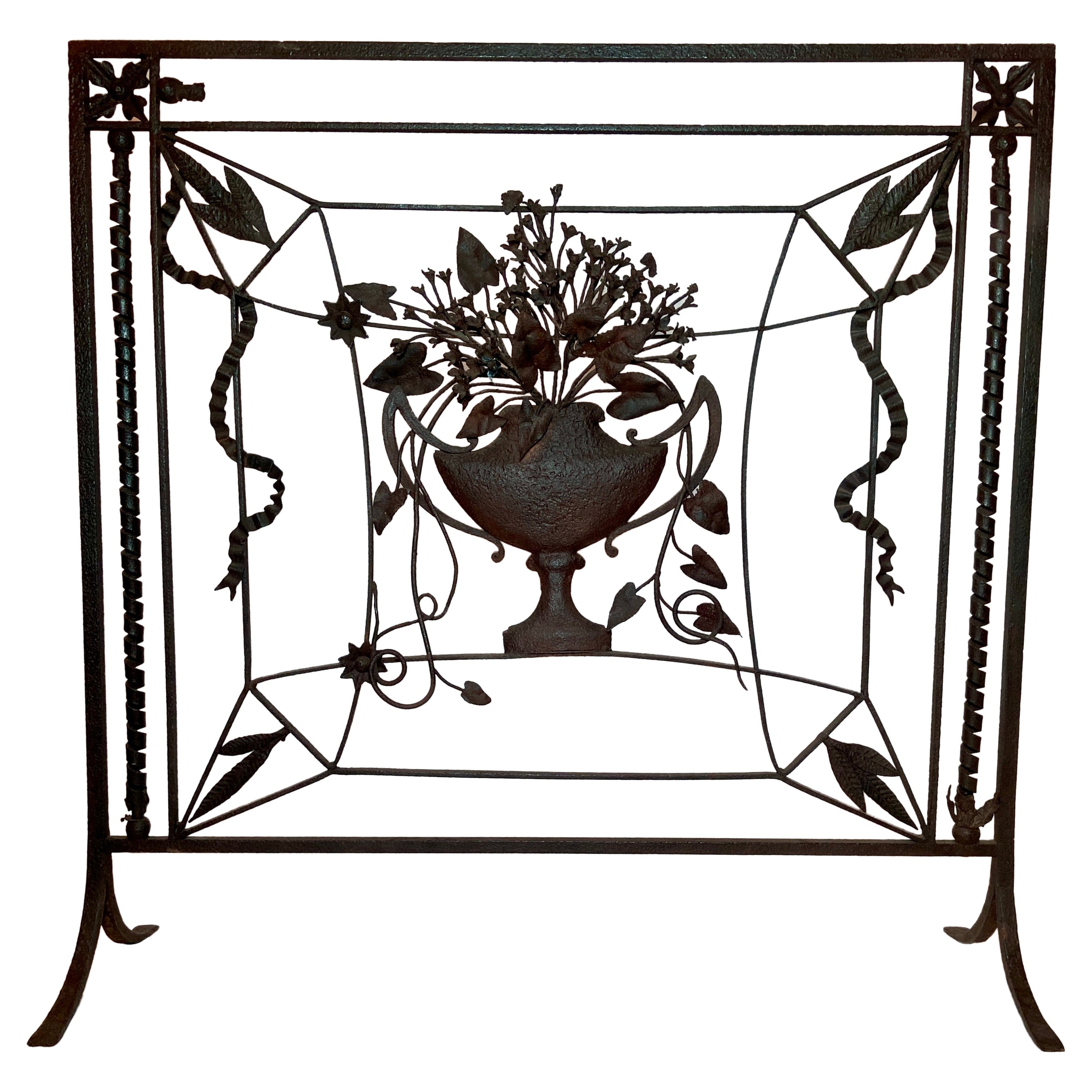 Antique French Wrought Iron Fire Screen, Circa 1890 For Sale