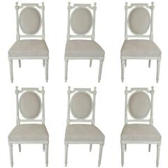 Set of Six White Painted Louis XVI/Seize Dining Chairs, 19th Century