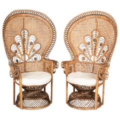 Used French Emmanuelle Rattan Peacock Fan Chairs, a Pair