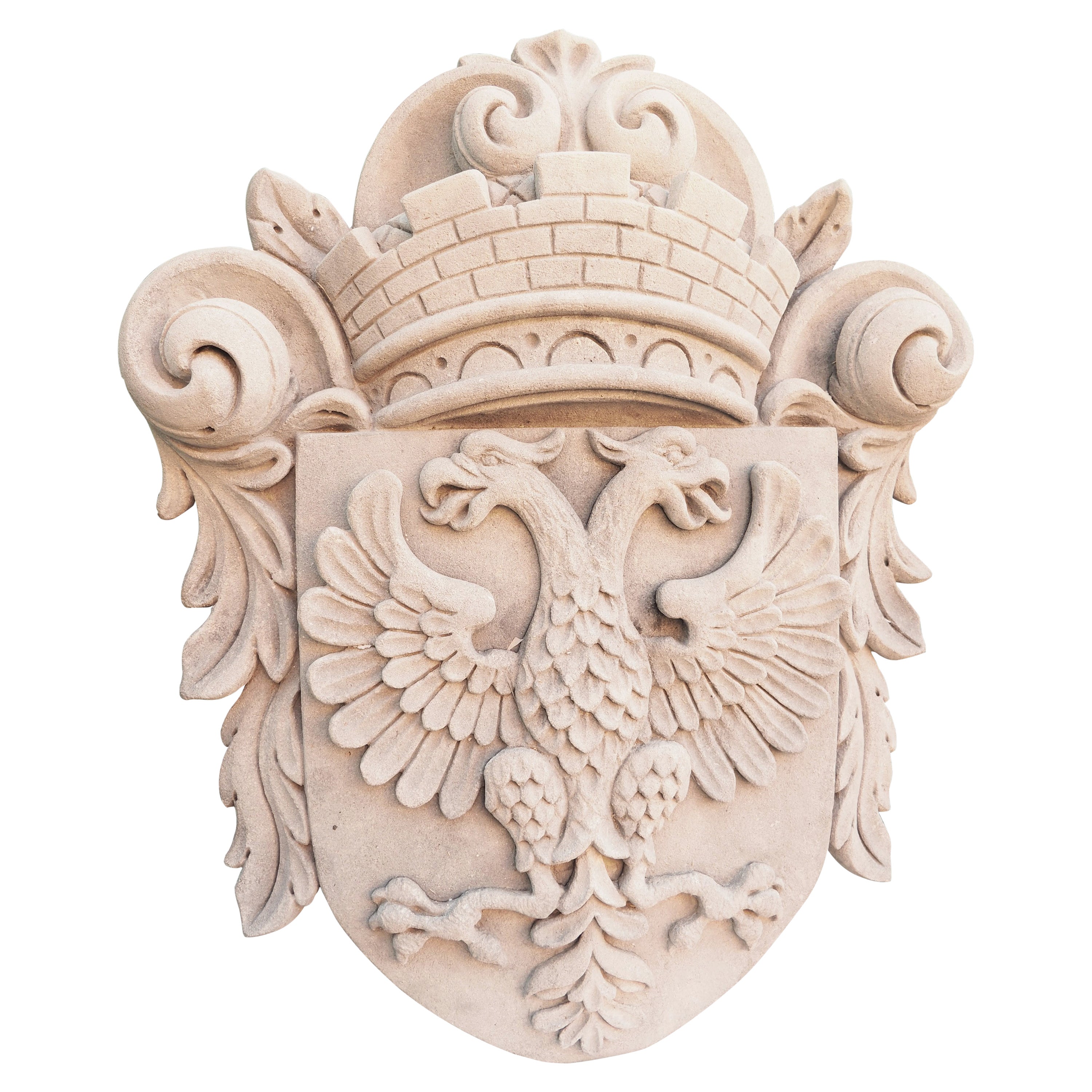 Double Eagle Cartouche Plaque in Carved Limestone For Sale