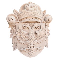 Vintage Double Eagle Cartouche Plaque in Carved Limestone