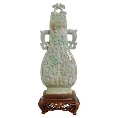 Antique Chinese Archaistic Carved Jadeite Vase, Republic Period, China