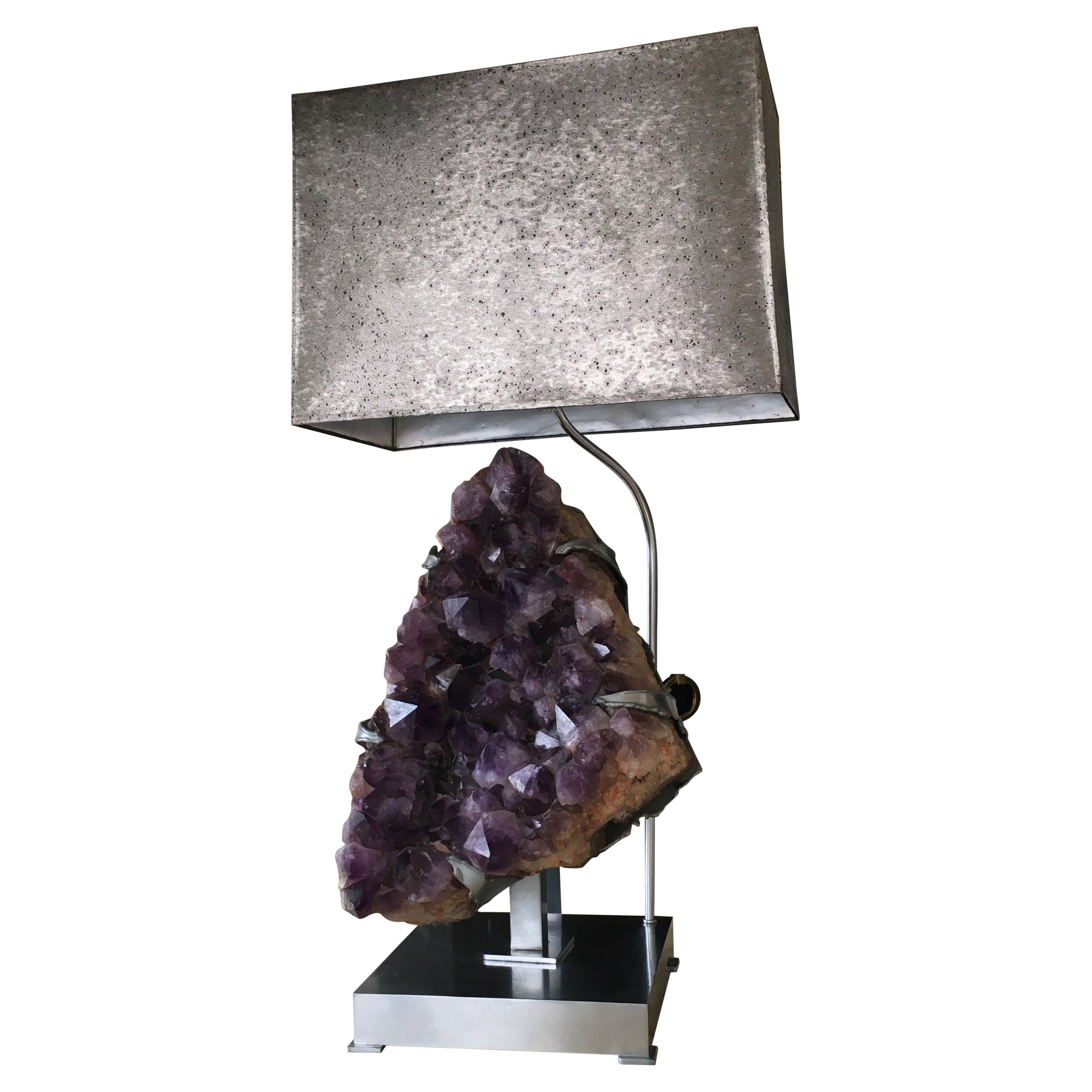 Spectacular Amethyst Geode Table Lamp by Willy Daro, Belgium 1968 For Sale 1