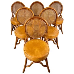 Vintage Rattan & Cane Back Dining Chairs