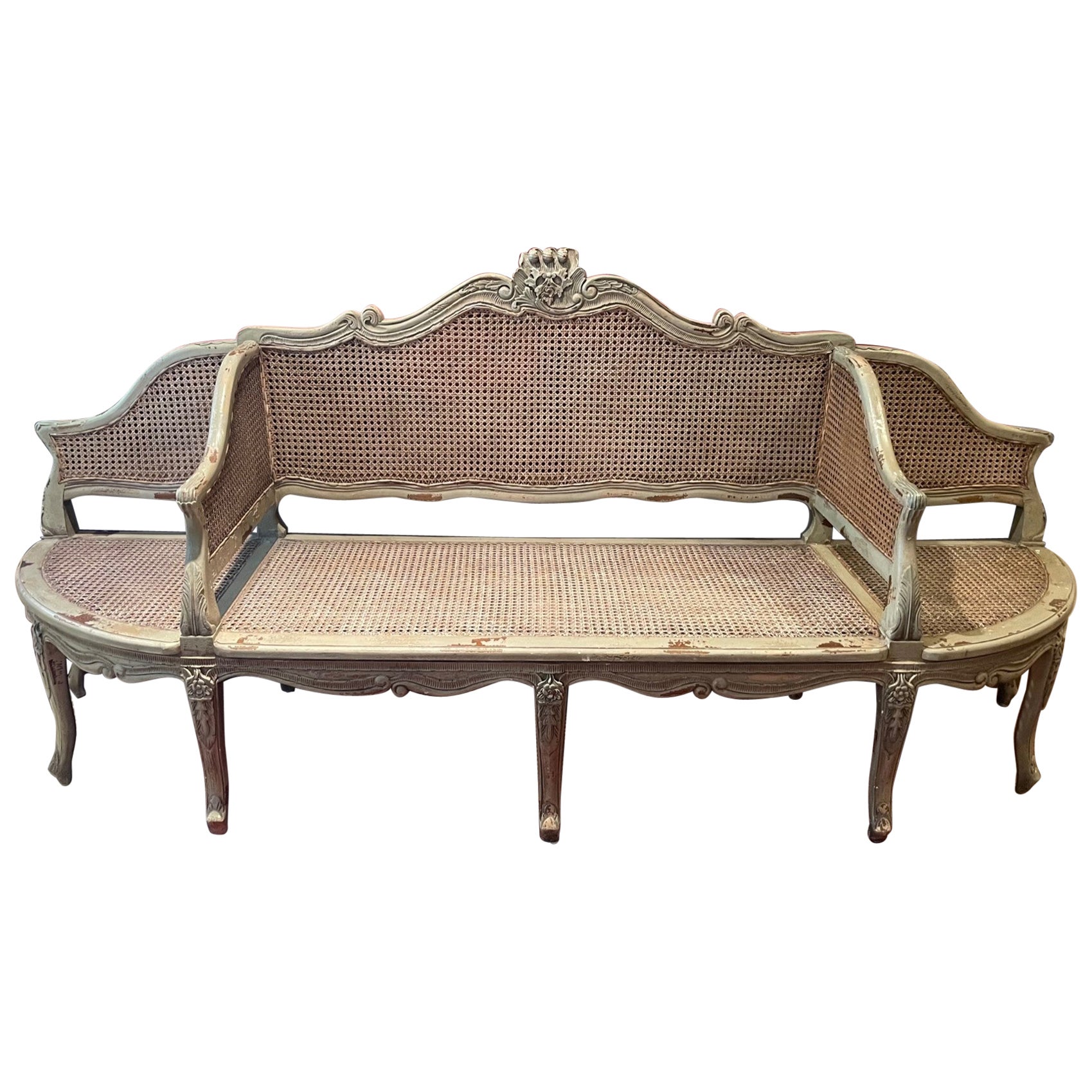 Late 19th Century French Caned Sofa, Canape a Confidents
