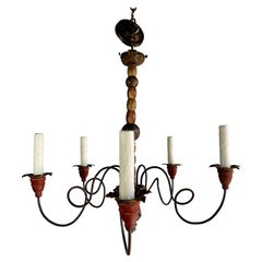 Painted Wood and Iron Chandelier, 20th Century