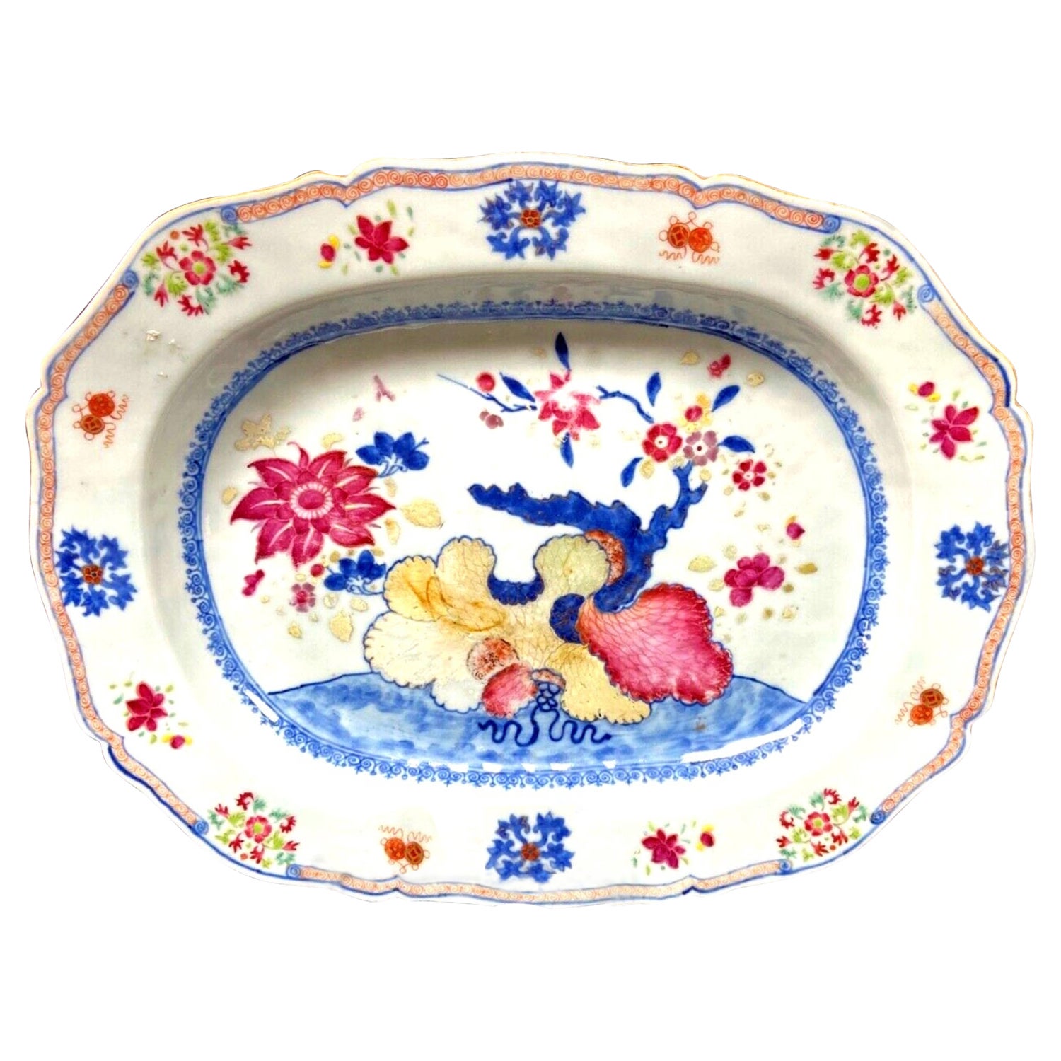 Antique Chinese Export Porcelain Famille Rose Platter For Sale