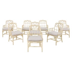 Set of Eight McGuire Organic Modern Rattan Cathedral Dining Armchairs