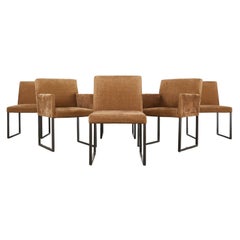 Juego de seis sillas de comedor estilo trineo de acero bronceado