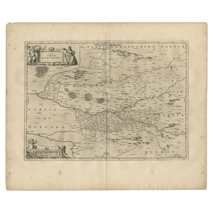 Antique Map of the Region of Périgord by Janssonius, 1657 For Sale