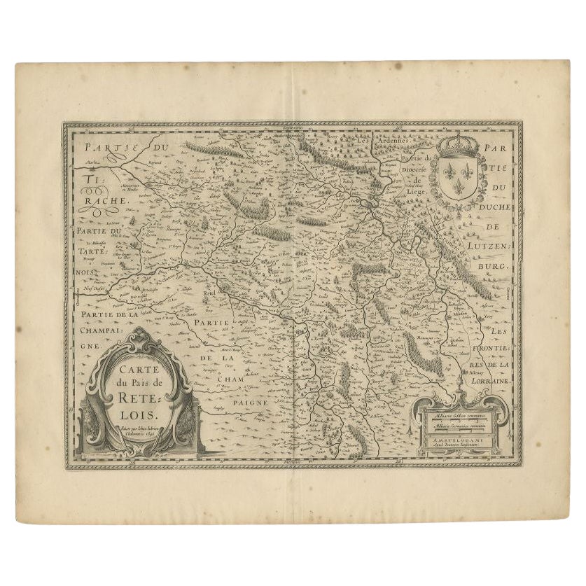 Antique Map of the Region of Rethel by Janssonius, 1657 For Sale
