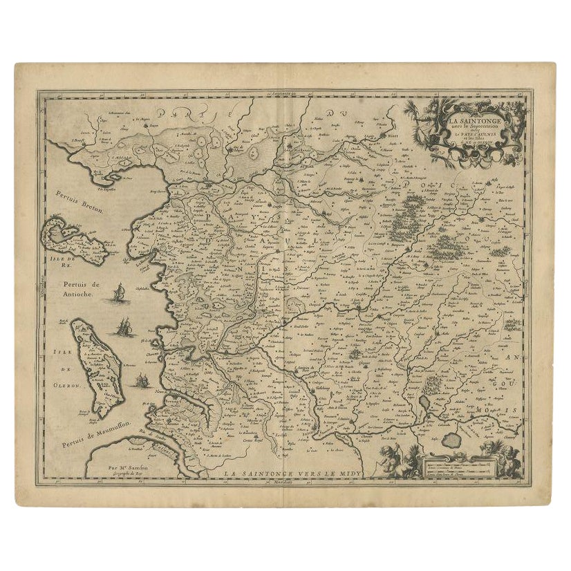Antique Map of the Region of Saintonge by Janssonius, 1657 For Sale