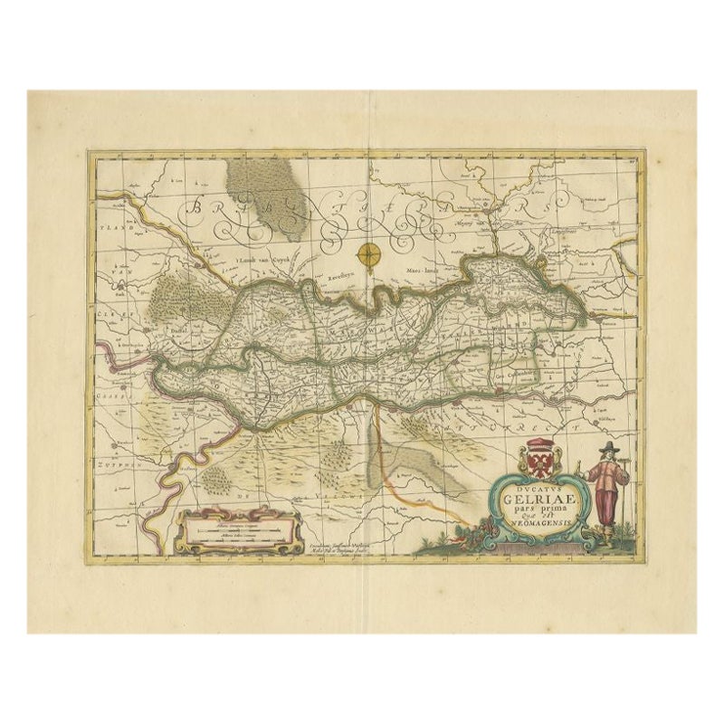Carte ancienne de la région de Zutphen à Overijssel, aux Pays-Bas, 1683