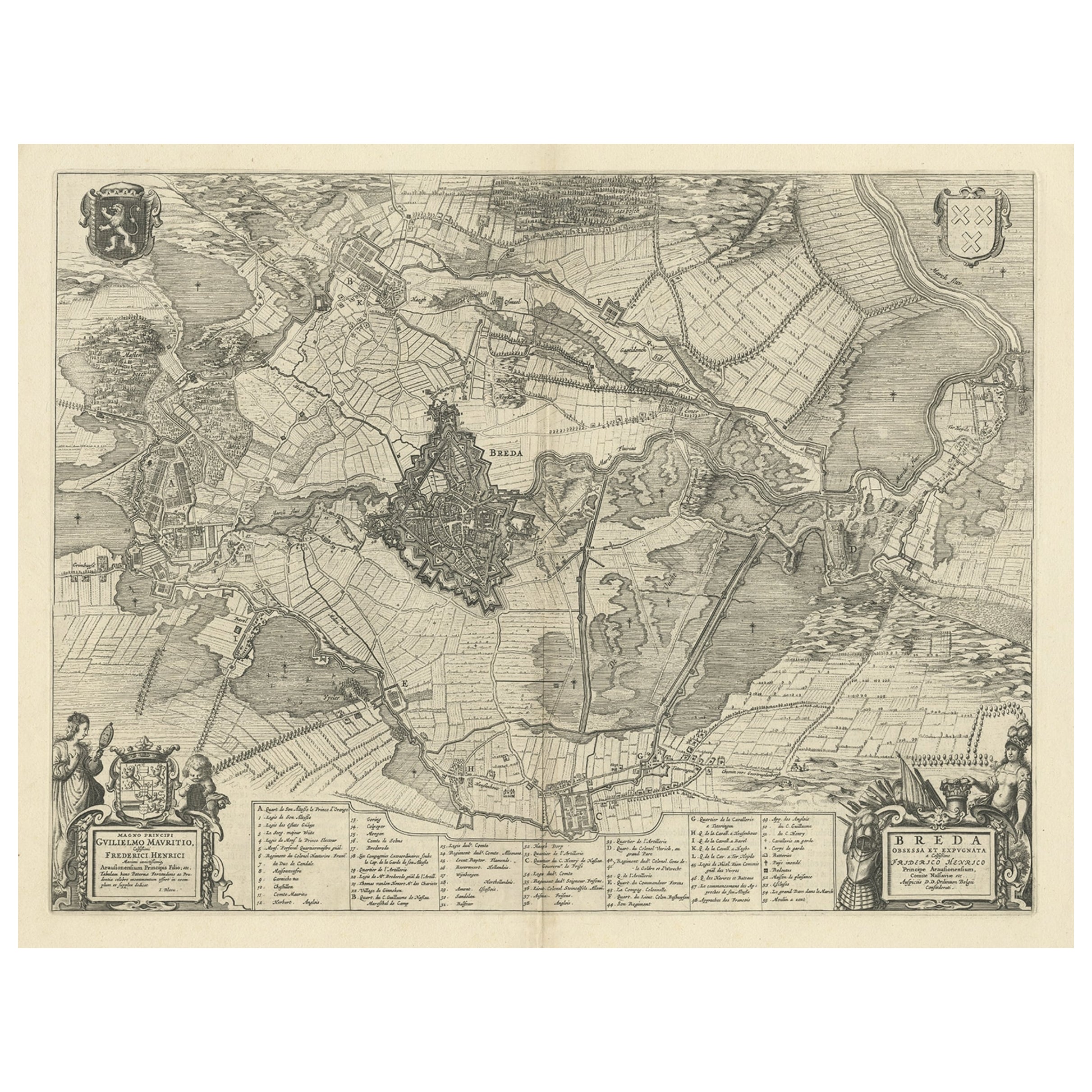 Antique Map of the Siege of Breda, City in the Netherlands by Blaeu, 1649 For Sale
