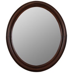 Antique Dovetailed Mahogany Oval Wall Vanity Mirror Beveled Wood Frame