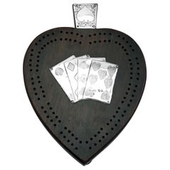 Antiker edwardianischer Brückenmarker aus Sterlingsilber und Holz