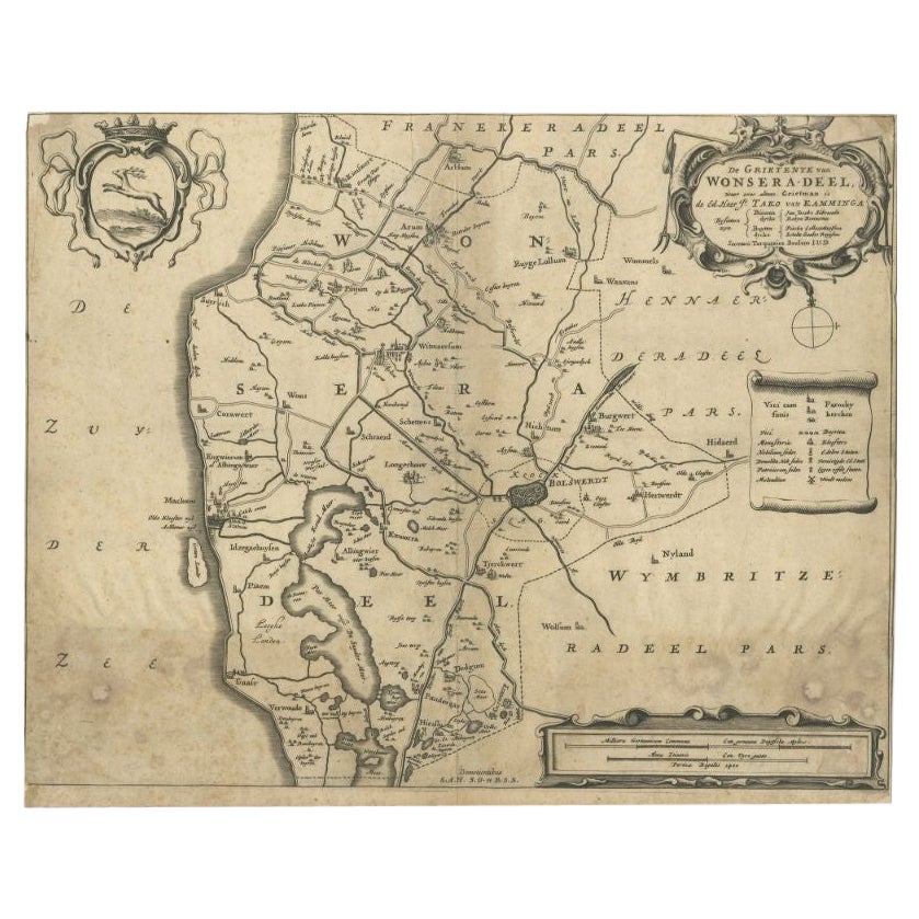 Antique Map of the Region of Wonseradeel by Schotanus, 1664 For Sale