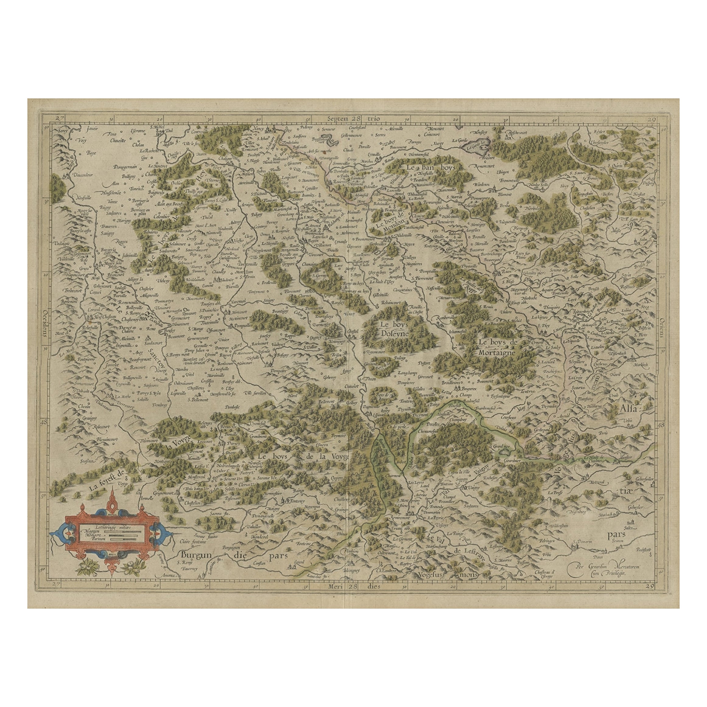 Antique Map of the Southern Lorraine Region by Mercator, c.1625 For Sale
