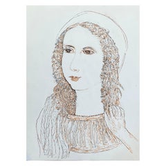 Disegno modernista/cubista francese del 1950 - Ritratto di signora