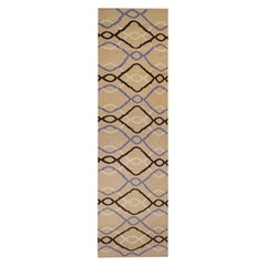 Modern Flat Kilim-Style Wool Walkway in Beige and Purple. 3.75 x 0.80 m