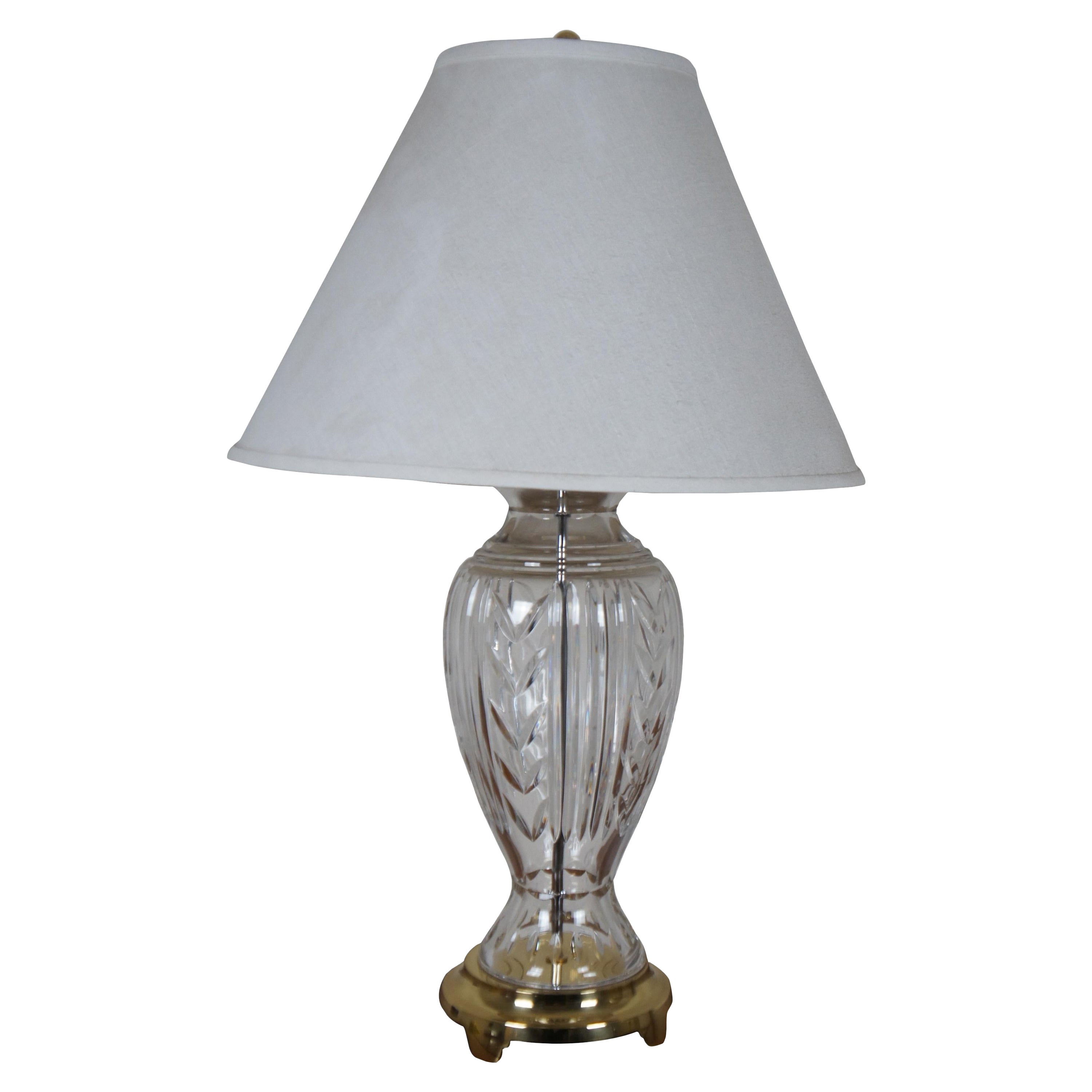 Lampe de bureau Glencar vintage en cristal et laiton Waterford de style Hollywood Regency