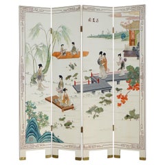 Rare & Collectable Vintage Chinese Export Hardstone Folding Screen Room Divider