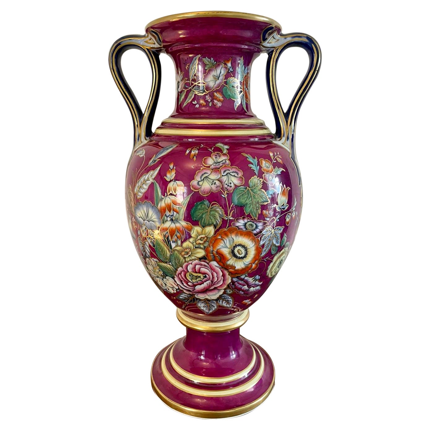 Exceptional Large Staffordshire Porcelaneous Twin Handled Vase For Sale