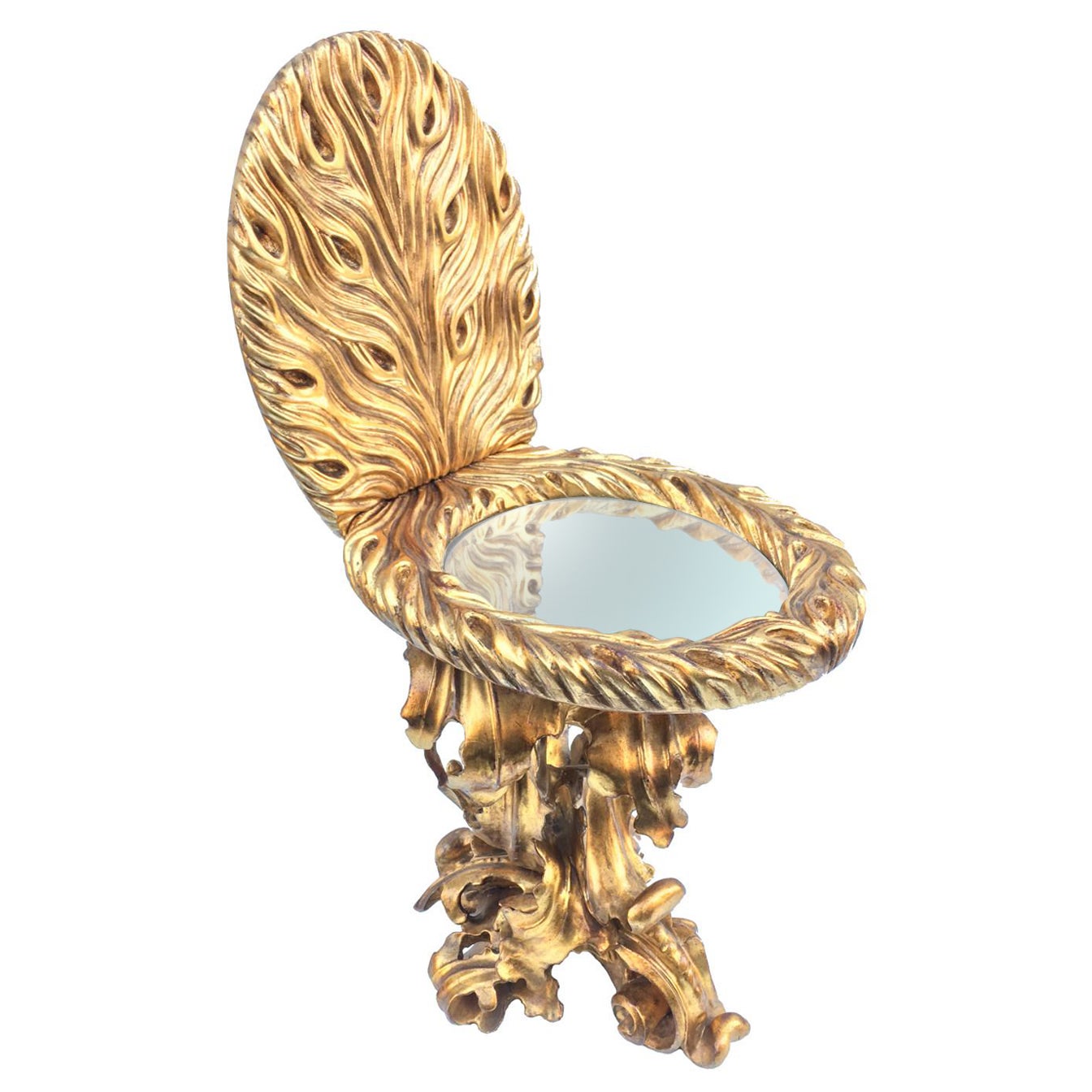 21st Century Rococo Gilt Wood Toilet Artwork with Mirror by Giampiero Romanò For Sale