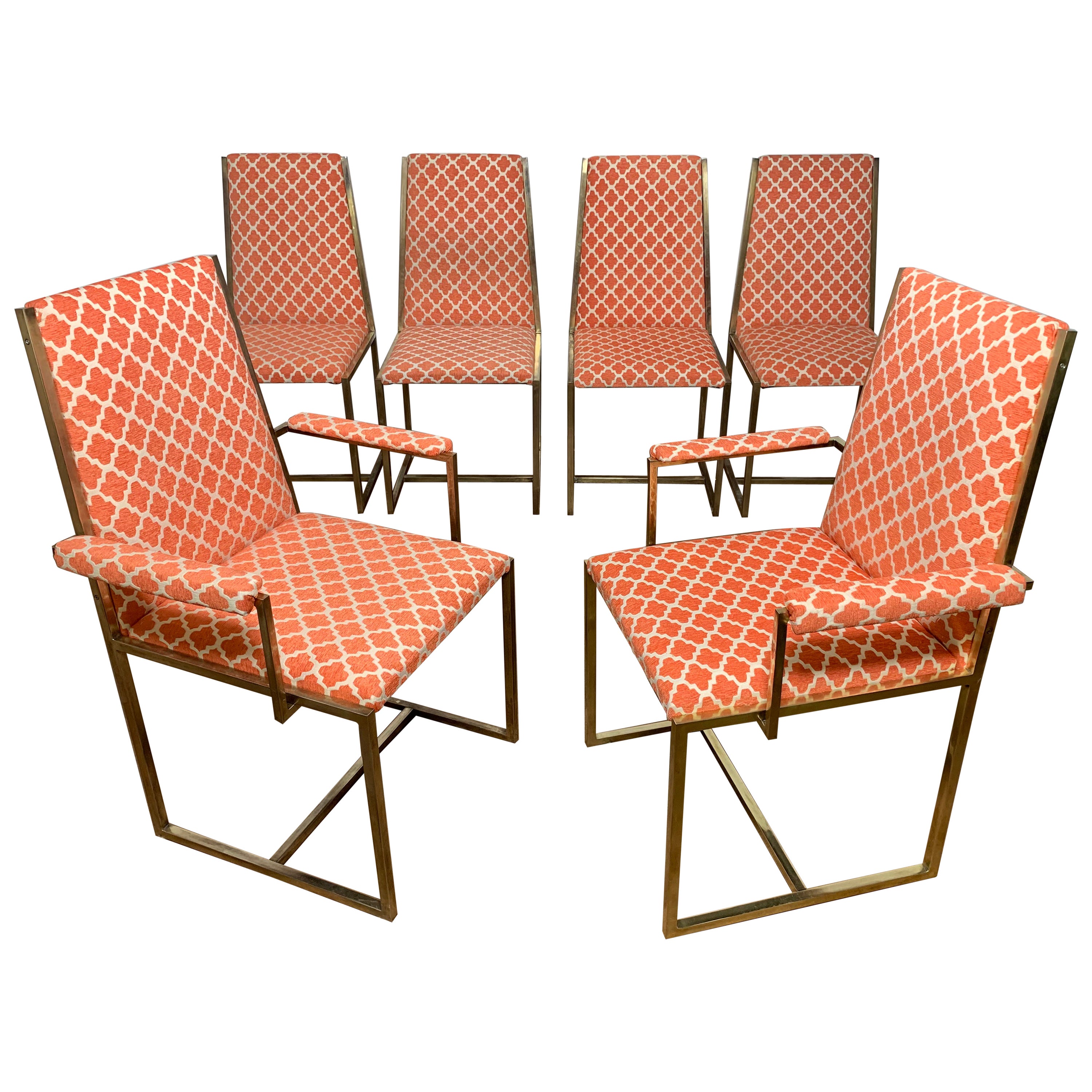 Set of Six Mastercraft Brass High Back Dining Chairs circa 1960s