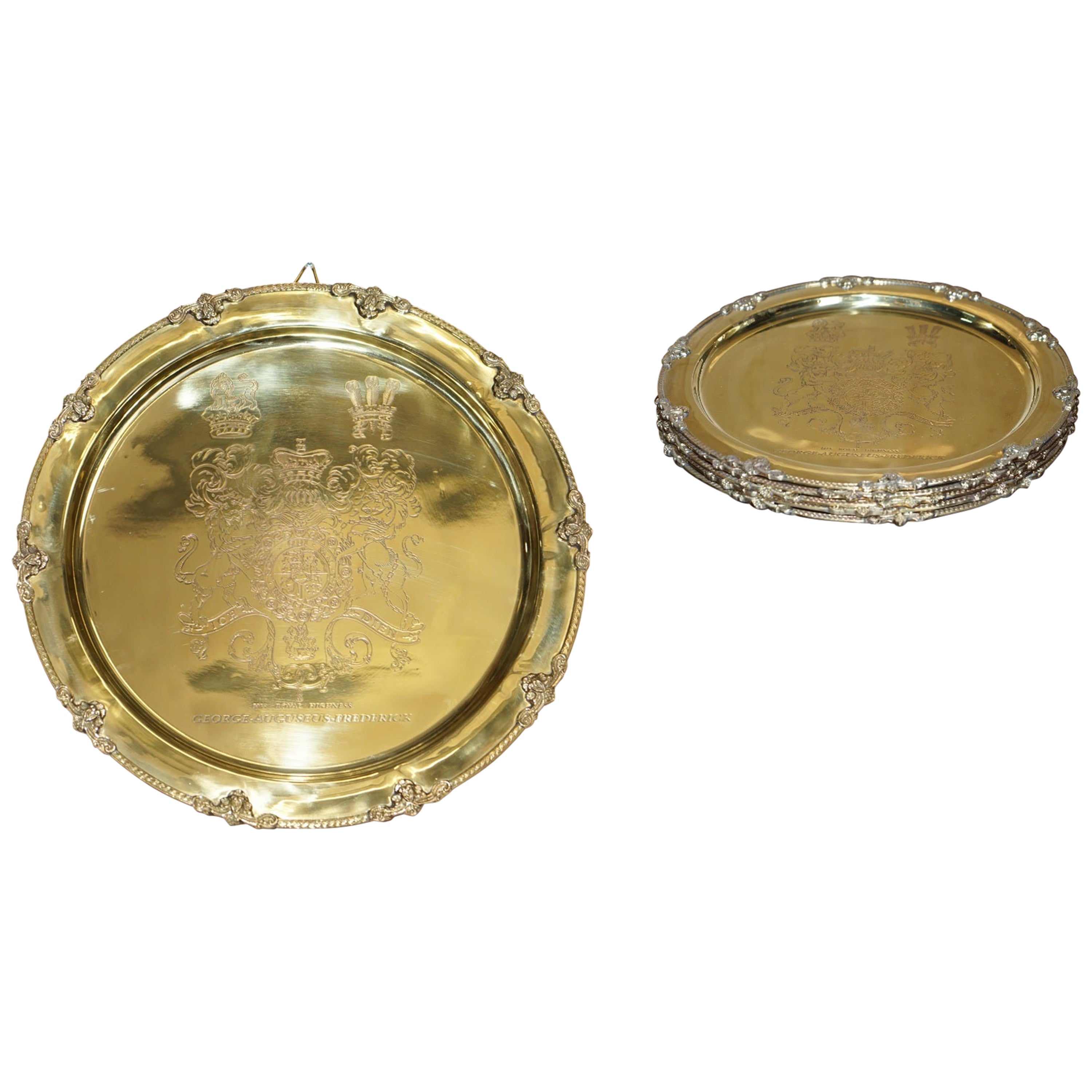 1 of 4 King George Auguseue Frederick Arms Gilt Sterling Silver Plated Trays For Sale