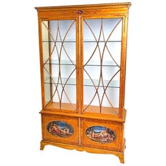 Antique Satinwood & Polychrome Painted Display Cabinet