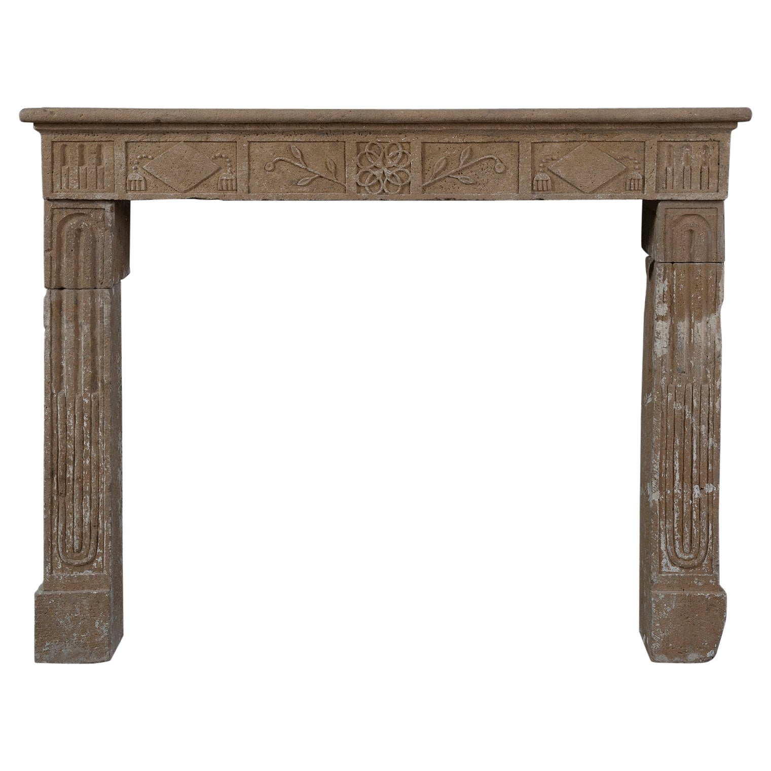 Rustic French Louis XVI Fireplace Mantel in Limestone For Sale