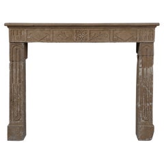Antique Rustic French Louis XVI Fireplace Mantel in Limestone