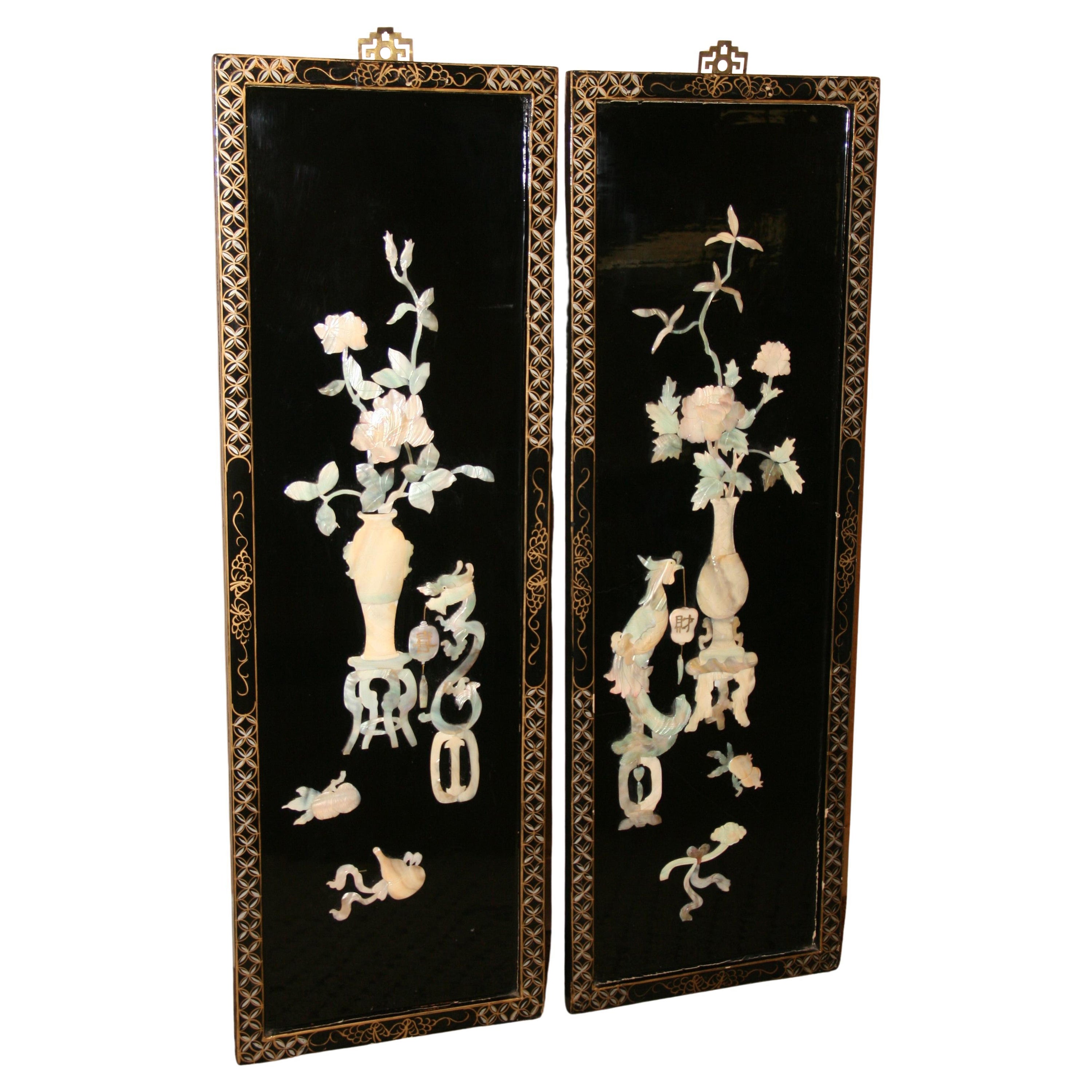 Pair Hand Carved Asian Soapstone Panels #1