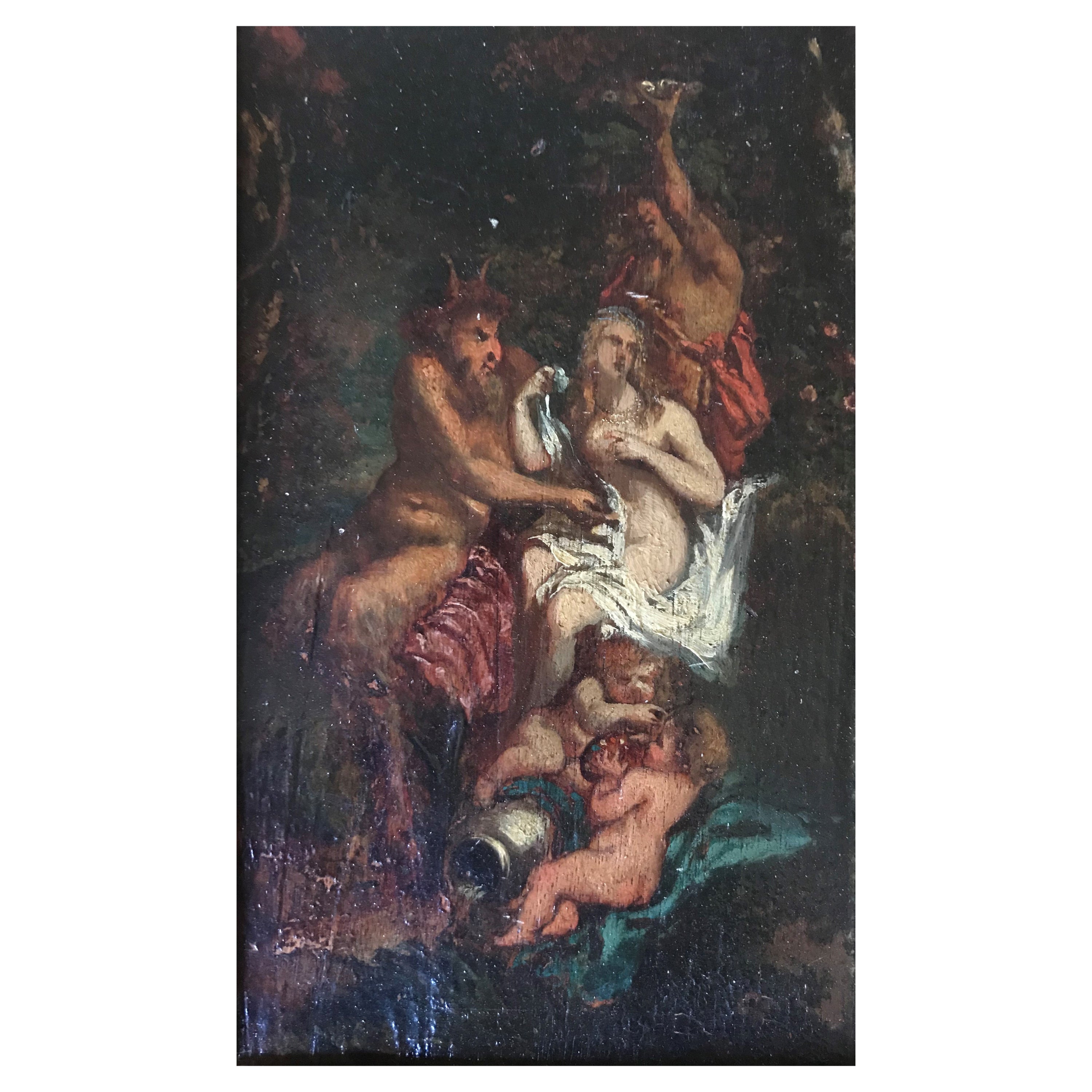 Italienische Schule des 18. Jahrhunderts, Gemälde „Faun und  Nymphe" im Angebot