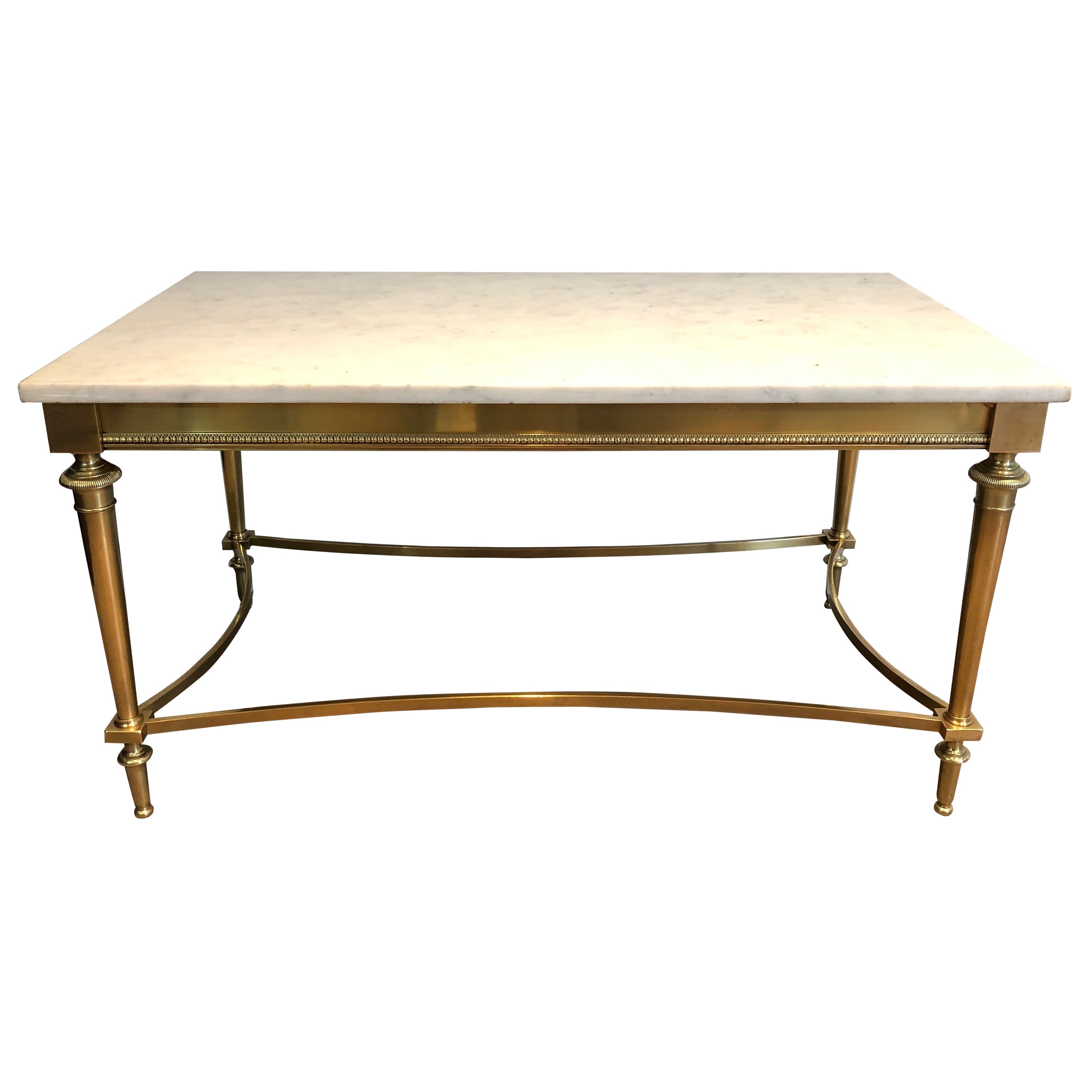 Brass Coffee Table with Carrara White Marble Top in the Style of Maison Ramsay