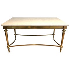Vintage Brass Coffee Table with Carrara White Marble Top in the Style of Maison Ramsay